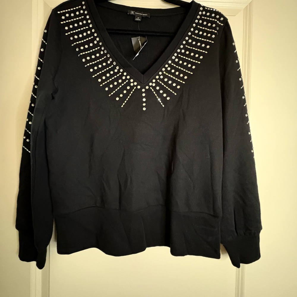 INC International Concepts Black Studded Women's Top Size Medium NWT